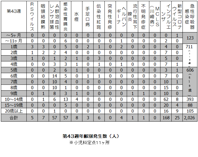 第43週年齢別発生状況表