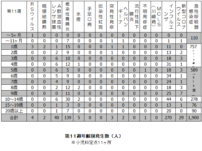 第11週年齢別発生状況表