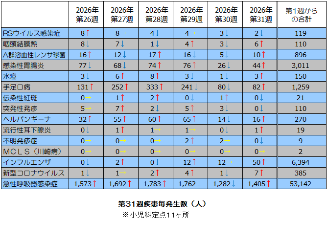 第31週疾患毎発生状況表