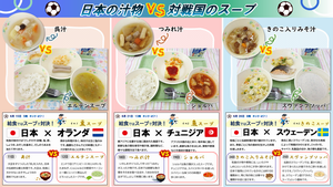 日本対戦国のスープ対決の給食