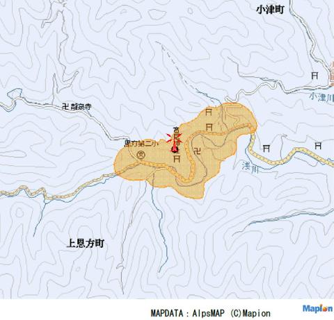 上恩方中継局の放送エリアのめやす