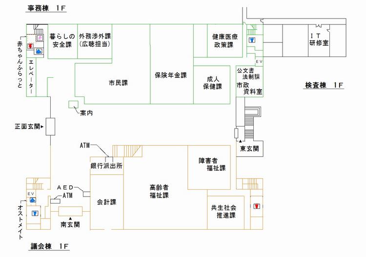 本庁舎1階配置図